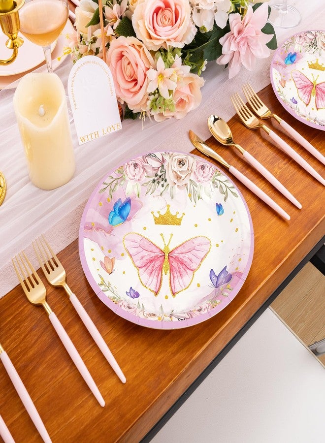 LDFDRT 50 Pack Paper Plates and Napkins Birthday Party Decorations 25 * 7in Dessert Plates & 25 * 6.5in Napkins Party Supplies (Butterfly) - Image 4