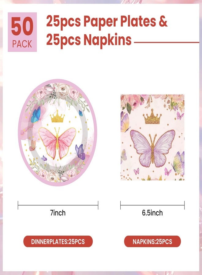 LDFDRT 50 Pack Paper Plates and Napkins Birthday Party Decorations 25 * 7in Dessert Plates & 25 * 6.5in Napkins Party Supplies (Butterfly) - Image 5