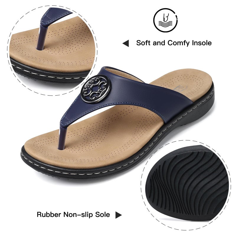 SHIBEVER Womens Flat Thong Sandals: Navy Blue Size 9 Comfortable Walking Summer Rubber Cushioned Casual Flip Flops for Women - Image 5