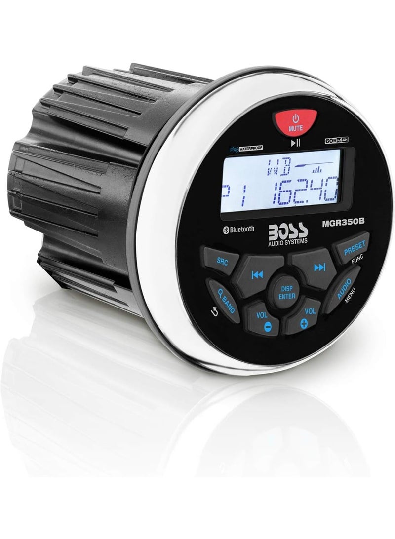 BOSS AUDIO SYSTEMS MGR350B Marine Boat Stereo Gauge Receiver – Bluetooth Head Unit, No CD DVD Player, Built-in 4 Channel Amplifier, Weatherproof, USB, USB Charging - Image 1