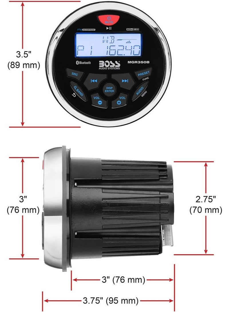 BOSS AUDIO SYSTEMS MGR350B Marine Boat Stereo Gauge Receiver – Bluetooth Head Unit, No CD DVD Player, Built-in 4 Channel Amplifier, Weatherproof, USB, USB Charging - Image 5