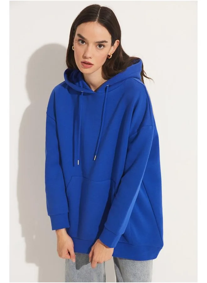 JUNE June Basic Thick Hooded Sweatshirt Saxe
