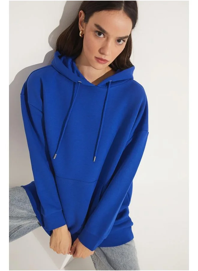 JUNE June Basic Thick Hooded Sweatshirt Saxe