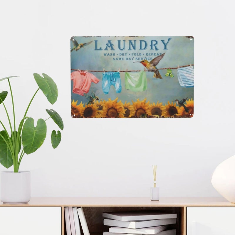 LifeWheel Vintage Laundry Room Wall Art Decor - Wash Fold Dry Repeat Tin Sign with Funny Message for Farmhouse Shelf, Garden, Bathroom - Retro Boho Metal Poster for Home Decoration - 8x12 Inches - Image 5