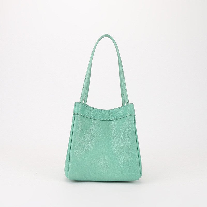 Niche Design Portable Vegetable Basket Large Capacity Commuter Tote Bag Genuine Leather Shoulder Wings Women'S Bag - Image 1
