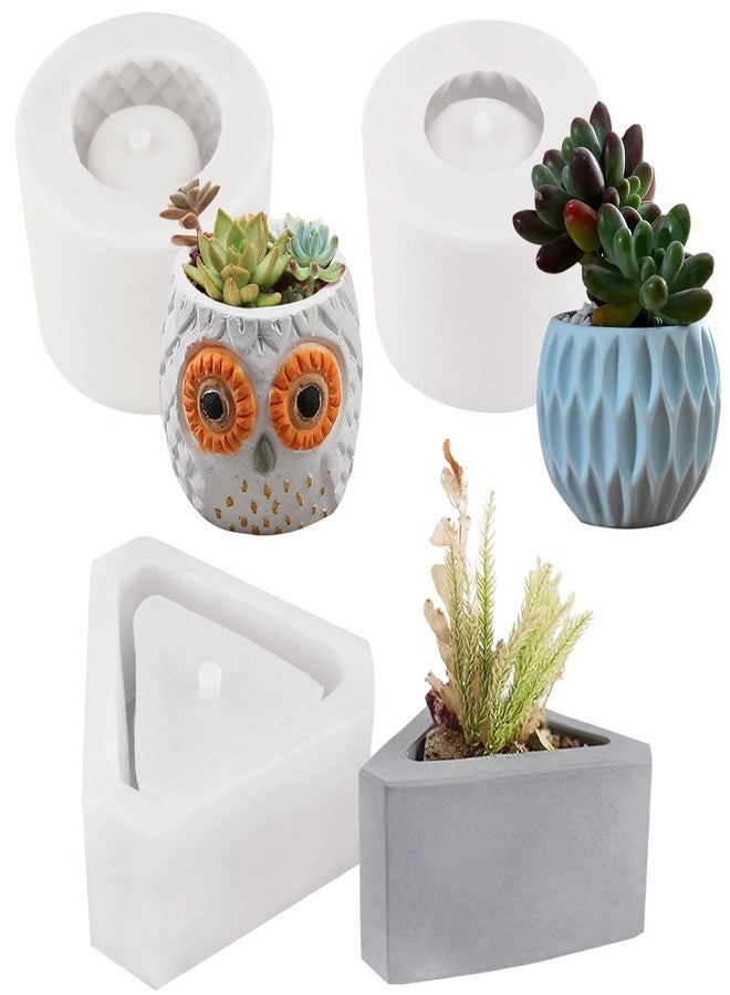 FUNSHOWCASE Flower Pot with Drainage Hole Silicone Molds 3-Count Triangle & Owl & Urban Chic, for Epoxy Resin Concrete Clay Succulent Planter Bowl Ashtray Candle Soap Pen Holder - Image 1