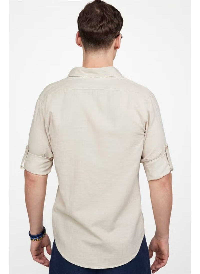 Tudors Slim Fit Long Sleeve Double Pocket Cotton Linen Sport Collar Men's Shirt - Image 3