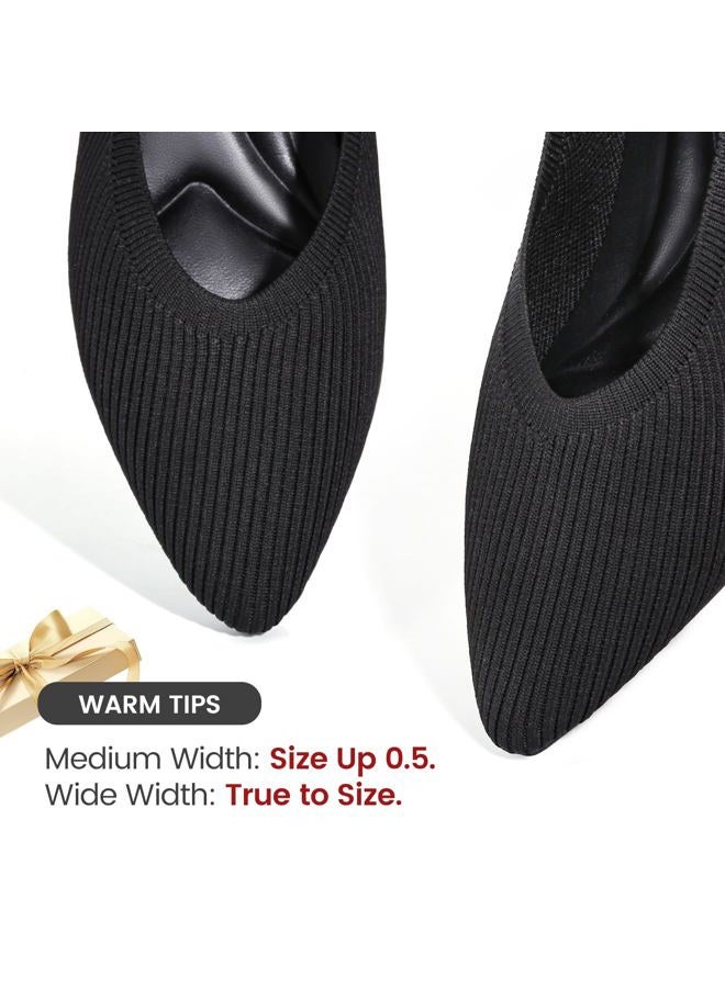 Vipost Knit Ballet Flats for Women, Pointed Toe Foldable Slip On Flats Shoes - Lightweight Breathable Dressy Flats for Work, Travel, Wedding, Black, 7 - Image 2