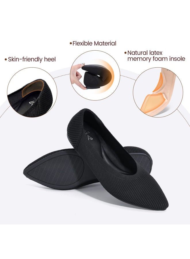 Vipost Knit Ballet Flats for Women, Pointed Toe Foldable Slip On Flats Shoes - Lightweight Breathable Dressy Flats for Work, Travel, Wedding, Black, 7 - Image 3