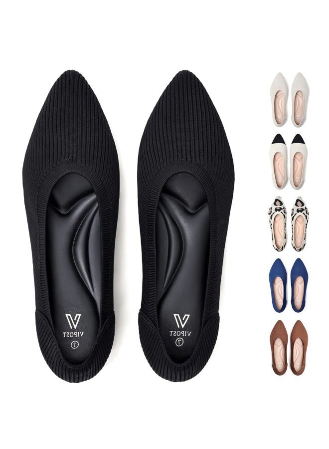 Vipost Knit Ballet Flats for Women, Pointed Toe Foldable Slip On Flats Shoes - Lightweight Breathable Dressy Flats for Work, Travel, Wedding, Black, 7 - Image 1
