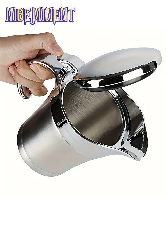 NIBEMINENT Double-Layer Insulated Gravy Boat - Stainless Steel Sauce Pot with Hinged Lid, Ideal for Serving Gravy, Cream, And Kitchen Essentials, Perfect Kitchenware for Home And Restaurant Use.16 oz/450 ml - Image 5