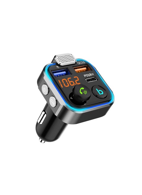 LENCENT Car FM Transmitter, Wireless Bluetooth 5.0 Radio Adapter Car Kit, PD3.0 Type C 20W+QC3.0 Car Fast Charger, Hands Free Calling, Bass Lossless Hi-Fi Sound Support U Disk