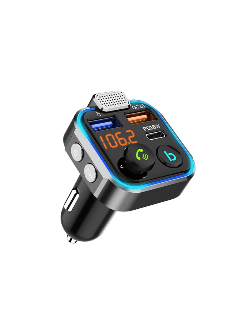 Generic - LENCENT Car FM Transmitter, Wireless Bluetooth 5.0 Radio Adapter Car Kit, PD3.0 Type C 20W+QC3.0 Car Fast Charger, Hands Free Calling, Bass Lossless Hi-Fi Sound Support U Disk - Image 1