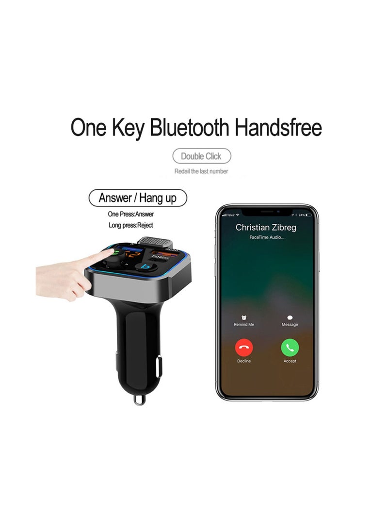Generic - LENCENT Car FM Transmitter, Wireless Bluetooth 5.0 Radio Adapter Car Kit, PD3.0 Type C 20W+QC3.0 Car Fast Charger, Hands Free Calling, Bass Lossless Hi-Fi Sound Support U Disk - Image 1