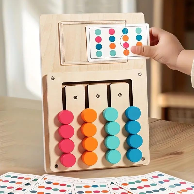 PLUSPOINT Wooden Slide Puzzle Brain Teaser Colour Matching Board Puzzle for Kids Ages 4-10 Boys Girls Travel Games Road Trip Educational Learning Activities for Kids 4 Colour Matching Toys - Image 3