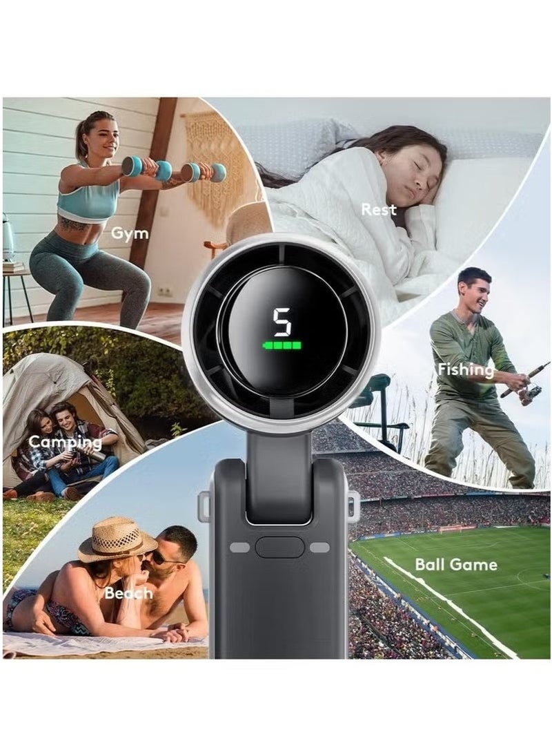 إلترازون Portable Handheld Mini Fan with 50000 RPM High-Speed Turbo Motor – Foldable Design, 3600mAh Type-C Rechargeable Battery, Digital Display, 5-Speed Adjustable Wind – Compact Personal Fan for Travel, Outdoor Use, Office & Daily Cooling – Ideal for Men & Women – Sleek Black Color - Image 2