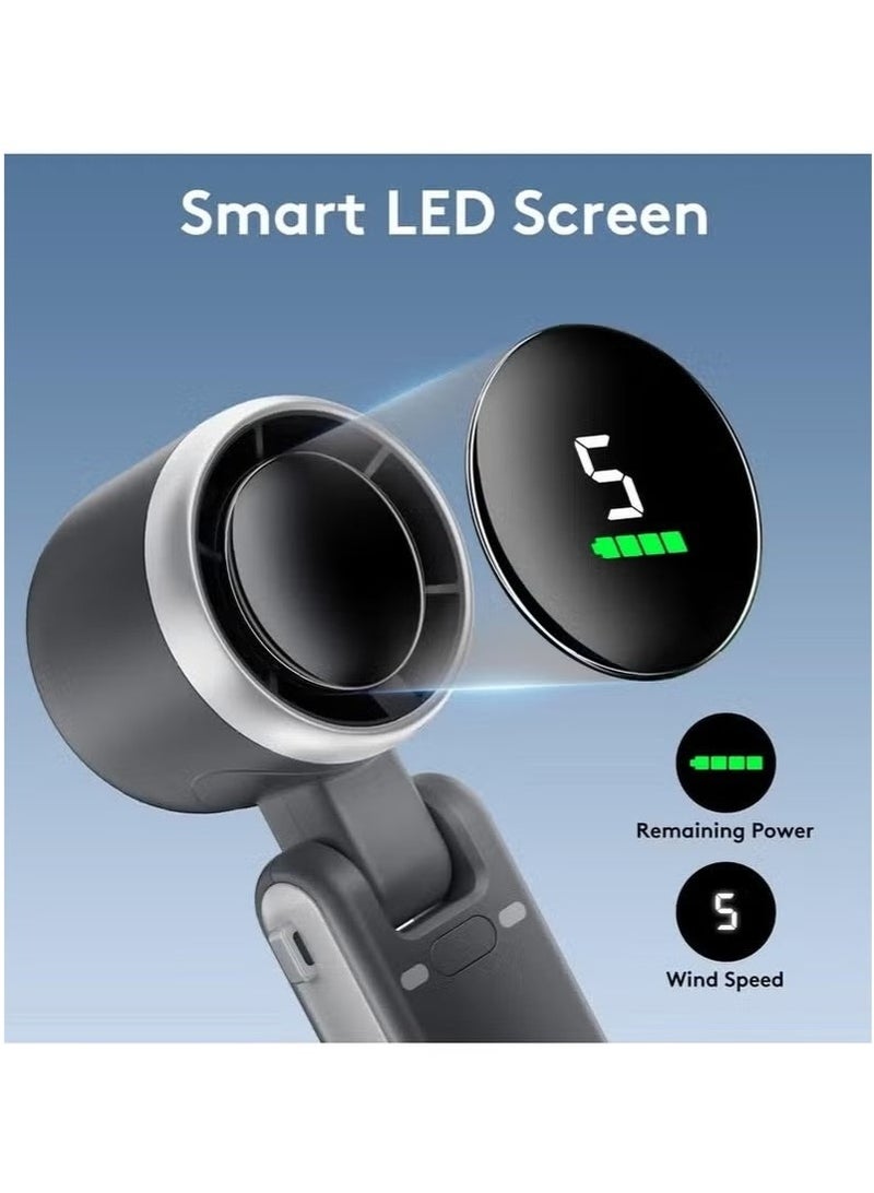 إلترازون Portable Handheld Mini Fan with 50000 RPM High-Speed Turbo Motor – Foldable Design, 3600mAh Type-C Rechargeable Battery, Digital Display, 5-Speed Adjustable Wind – Compact Personal Fan for Travel, Outdoor Use, Office & Daily Cooling – Ideal for Men & Women – Sleek Black Color - Image 3