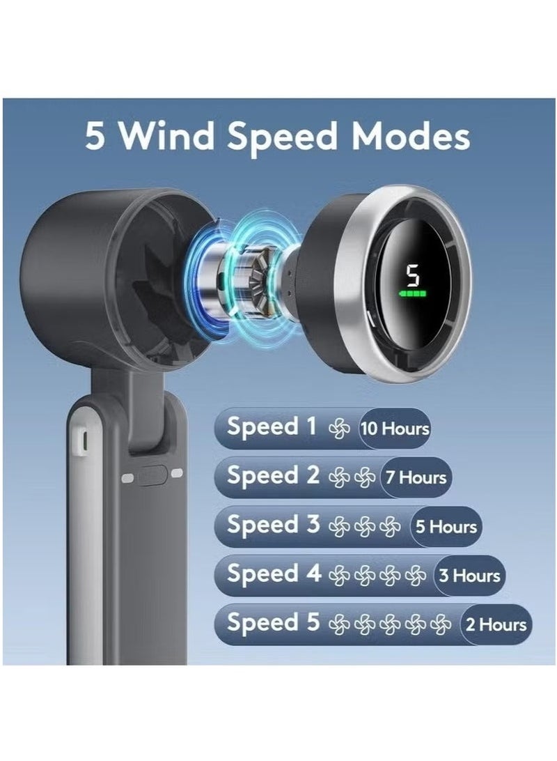 إلترازون Portable Handheld Mini Fan with 50000 RPM High-Speed Turbo Motor – Foldable Design, 3600mAh Type-C Rechargeable Battery, Digital Display, 5-Speed Adjustable Wind – Compact Personal Fan for Travel, Outdoor Use, Office & Daily Cooling – Ideal for Men & Women – Sleek Black Color - Image 4