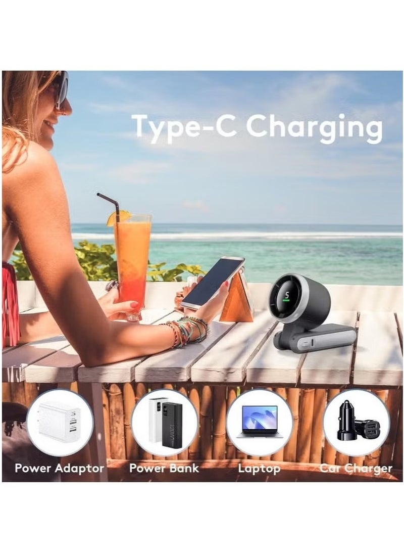 إلترازون Portable Handheld Mini Fan with 50000 RPM High-Speed Turbo Motor – Foldable Design, 3600mAh Type-C Rechargeable Battery, Digital Display, 5-Speed Adjustable Wind – Compact Personal Fan for Travel, Outdoor Use, Office & Daily Cooling – Ideal for Men & Women – Sleek Black Color - Image 5