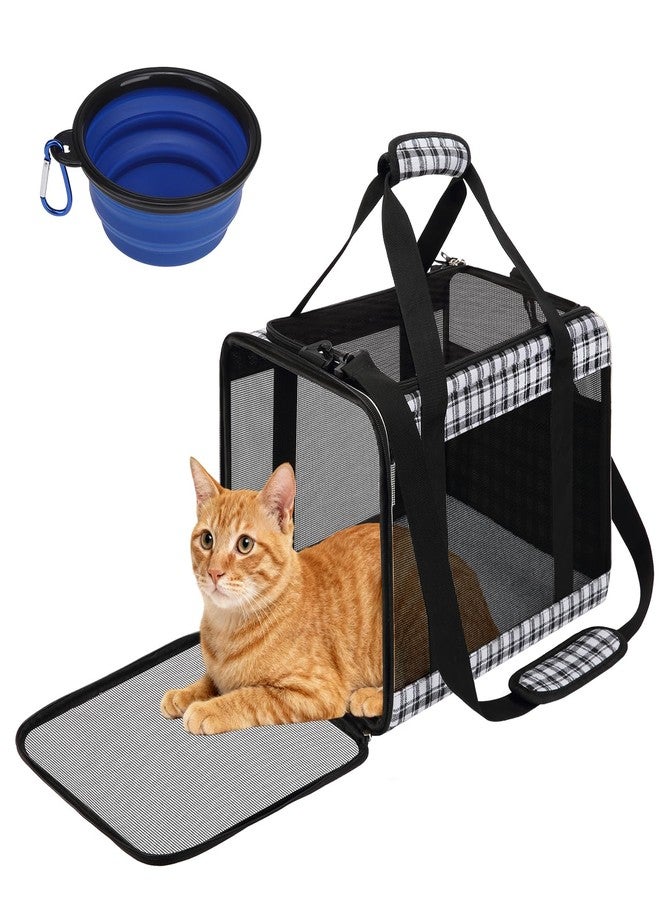 Soft Sided Cat Carrier for Large Cats Up to 20 Lbs, Collapsible Cat Bag Airline Approved with Upgrade Zipper Closures,17 * 12 * 12in Pet Travel Carrier for Small Dogs Puppy or 2 Kittens, Black