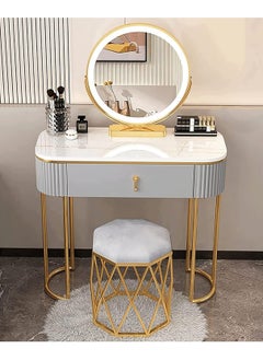 DubaiGallery Lighted Mirror Dressing Table Bedroom Makeup Table with Drawer - Gold Makeup Vanity Mirror and Stool  - Image 2