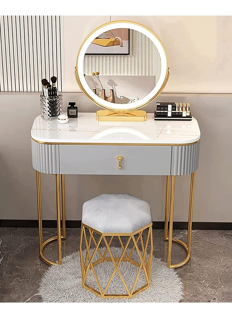 DubaiGallery - Lighted Mirror Dressing Table Bedroom Makeup Table with Drawer - Gold Makeup Vanity Mirror and Stool - Image 1