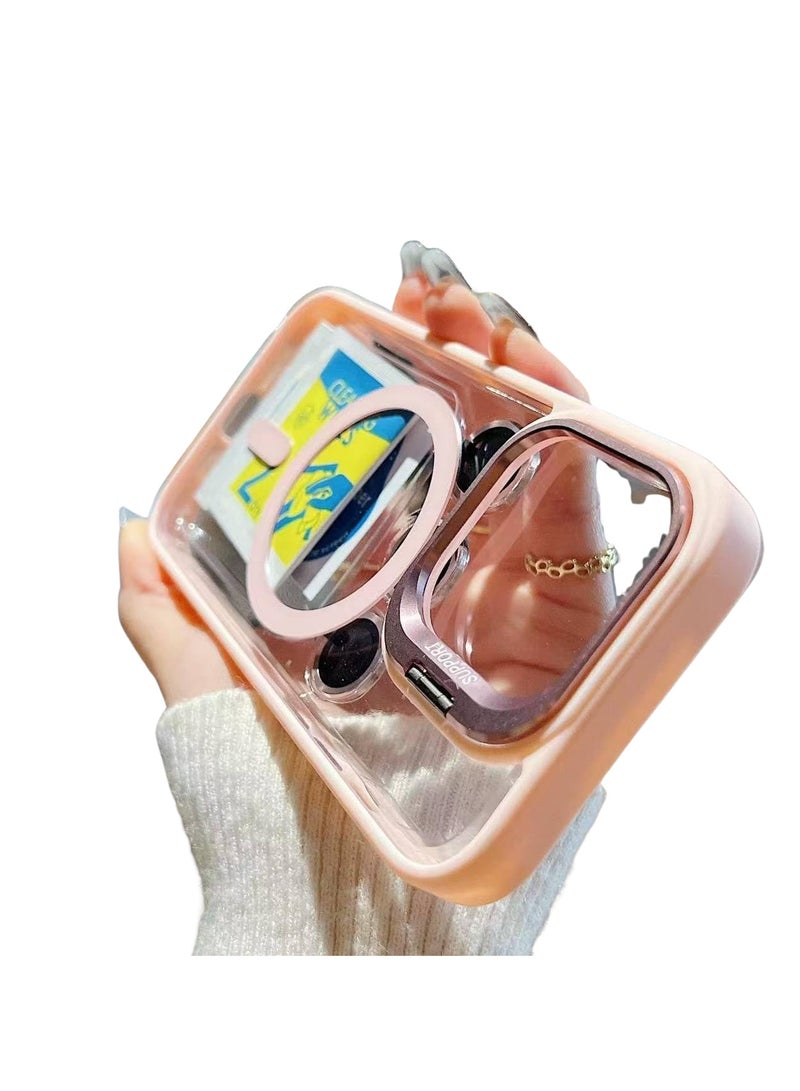 Transparent Magnetic Phone Case with Camera Lens Protection For iPhone 15 Pro, Ring Stand, Mag*Safe Compatible with iPhone 15 Pro (pink, iphone 15 pro) - Image 1