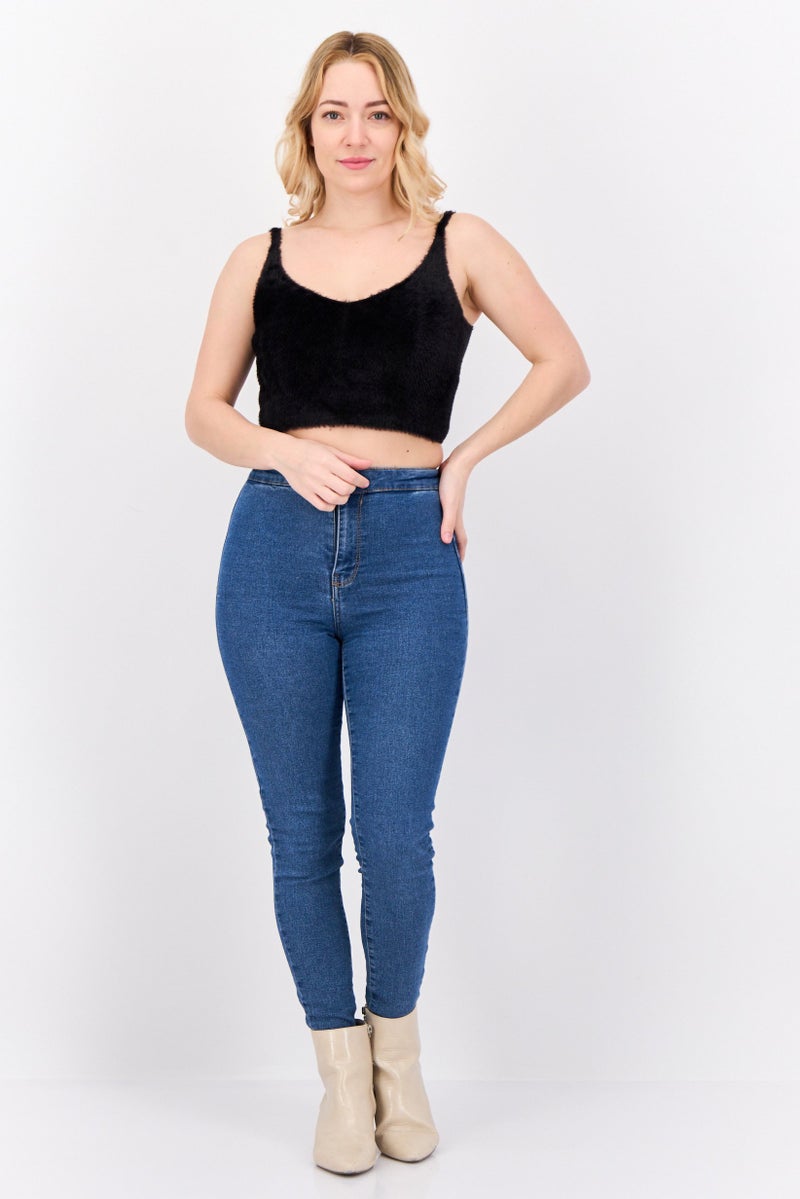 Pimkie Women Round Neck  Sleeveless Faux Fur Top, Black - Image 4