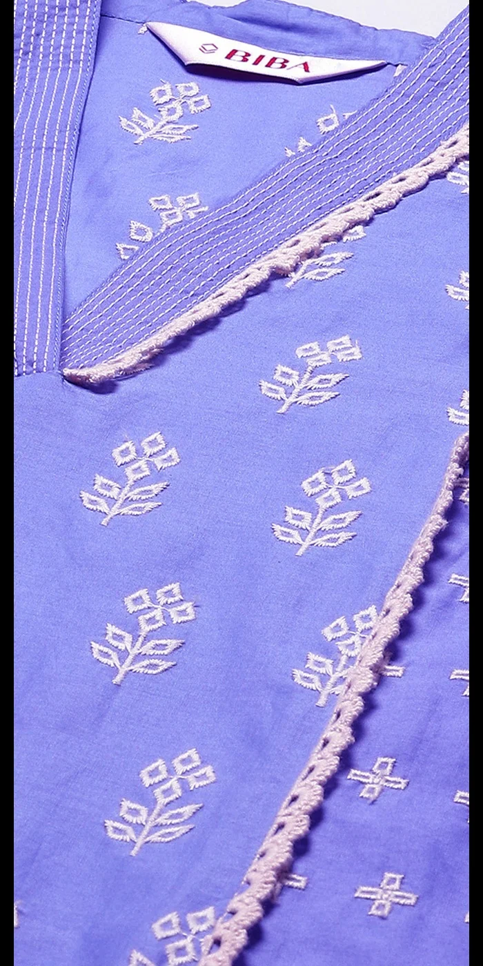 بيبا كورتا قطن بنفسجي مطرز مستقيم