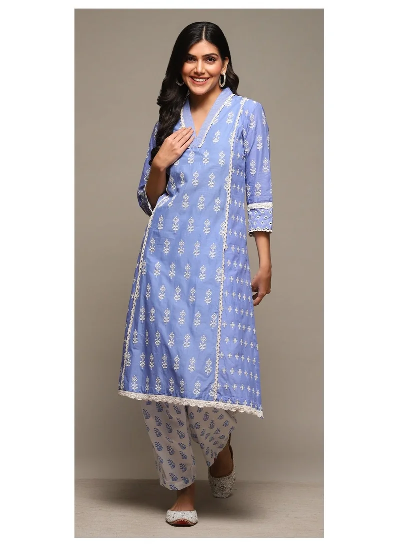 Biba Lilac Cotton Straight Embroidered Kurta