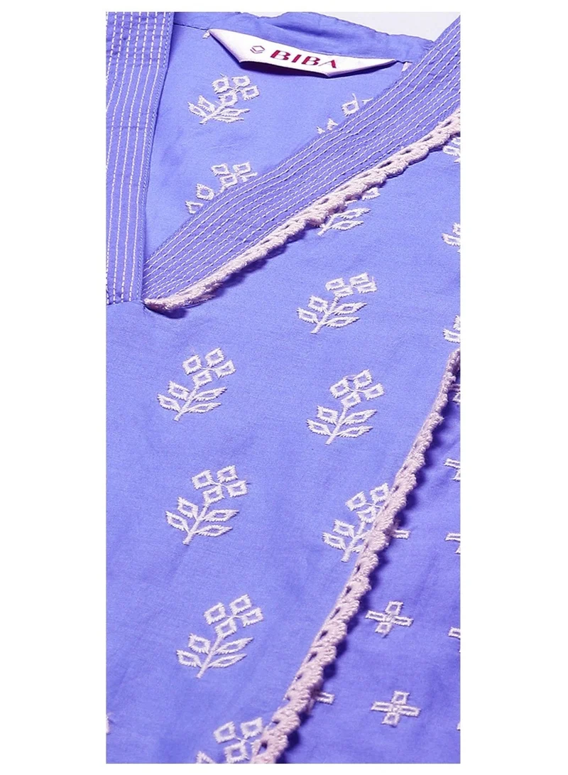 Biba Lilac Cotton Straight Embroidered Kurta