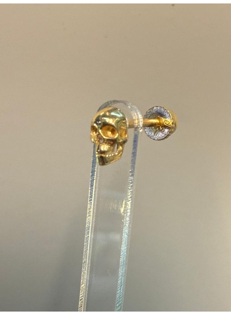 Ruby Art Gold 18K Pure Gold Women Earrings Skeleton Head - 0.63 Gram - Image 2