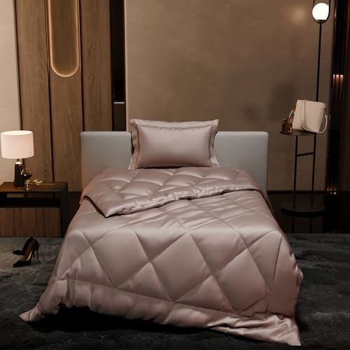 Stoa Paris Satin Comforter Set Single Bed with Satin Bedsheet & Pillow Covers, 300TC Complete Bedding Set, Ideal Gifts for Women, Couples, Bedroom Home Furnishing, Date Night - Champagne - Image 2