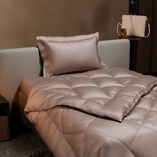 Stoa Paris Satin Comforter Set Single Bed with Satin Bedsheet & Pillow Covers, 300TC Complete Bedding Set, Ideal Gifts for Women, Couples, Bedroom Home Furnishing, Date Night - Champagne - Image 3