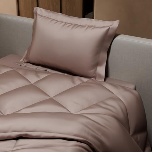 Stoa Paris Satin Comforter Set Single Bed with Satin Bedsheet & Pillow Covers, 300TC Complete Bedding Set, Ideal Gifts for Women, Couples, Bedroom Home Furnishing, Date Night - Champagne - Image 4