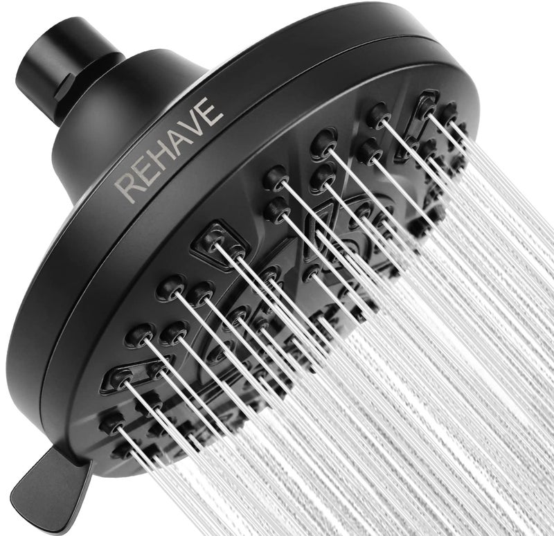 REHAVE Shower Head, REHAVE Rainfall ShowerHead, 5.1 Inches High-Pressure with 63 Jets 8 Spray Modes - Replacement for Bathroom Shower Heads - Anti-Clogging Silicone Nozzles, Brass Angle-adjustable Ball Joint - Image 2