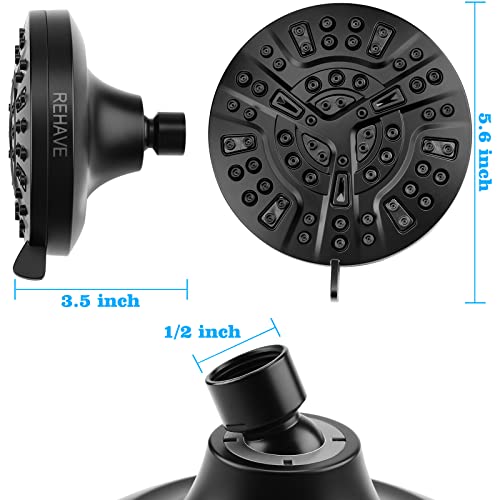 REHAVE Shower Head, REHAVE Rainfall ShowerHead, 5.1 Inches High-Pressure with 63 Jets 8 Spray Modes - Replacement for Bathroom Shower Heads - Anti-Clogging Silicone Nozzles, Brass Angle-adjustable Ball Joint - Image 4