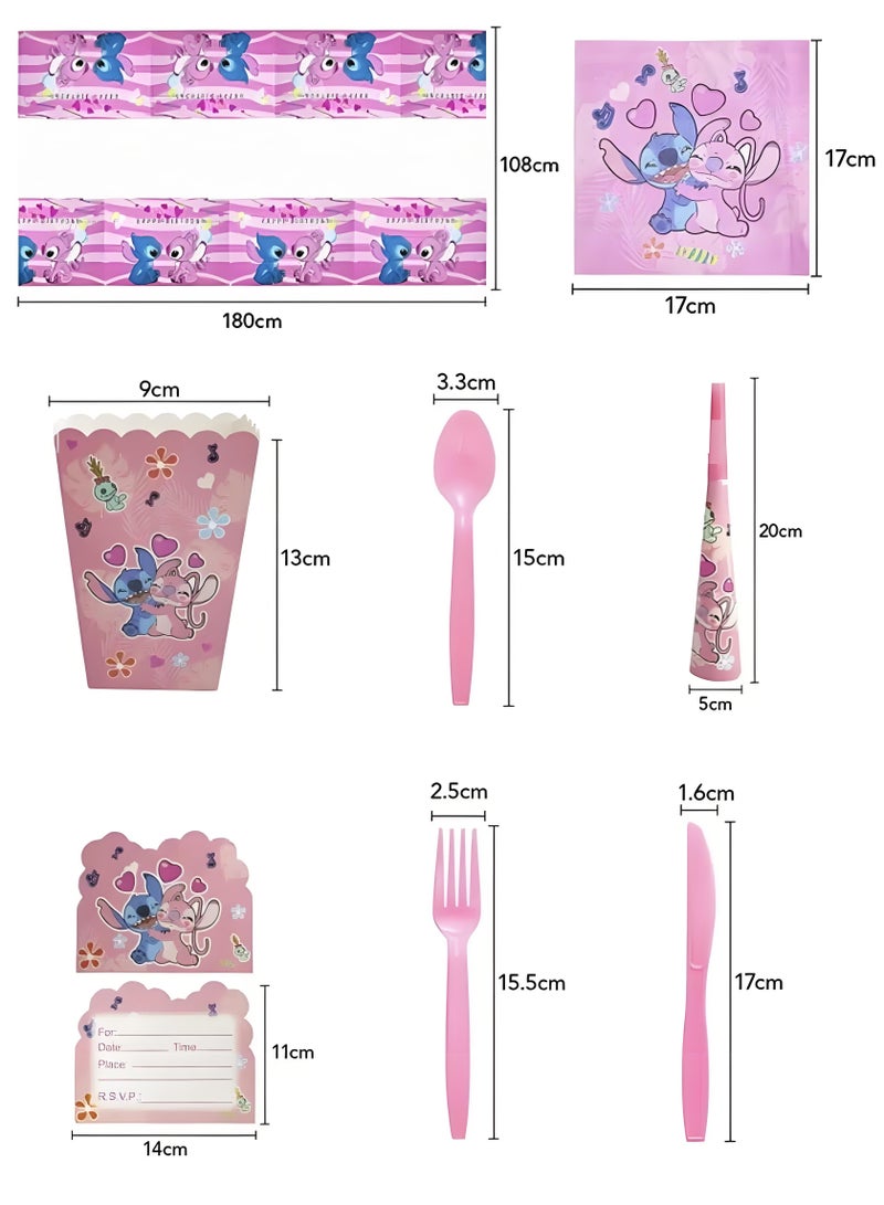 145 Pcs Stitch Theme Party Supplies for Kids,Stitch Party Props Favor Table Decorations, Banner Paper Plates Napkins Cups Tablecloth Tableware Sports Set for 10 Guests,Party Decorations - Image 3