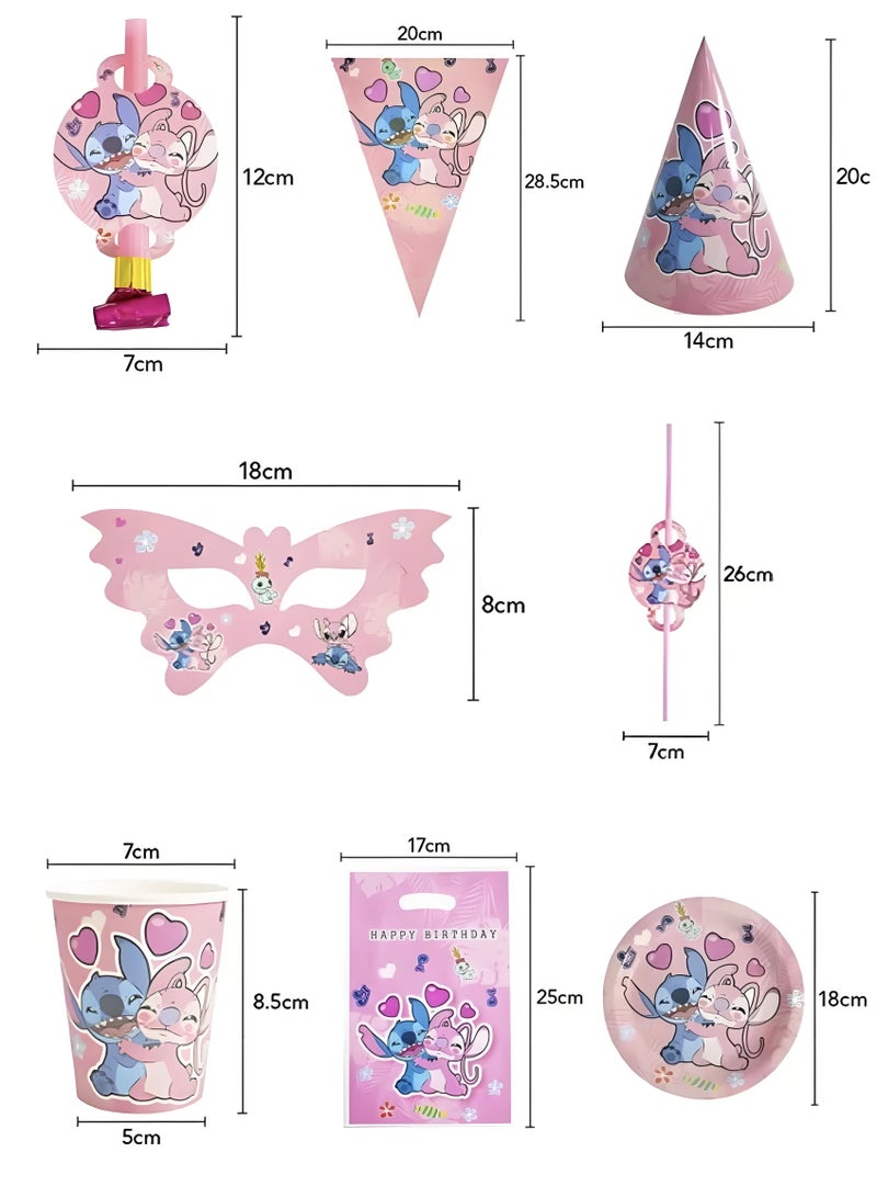 145 Pcs Stitch Theme Party Supplies for Kids,Stitch Party Props Favor Table Decorations, Banner Paper Plates Napkins Cups Tablecloth Tableware Sports Set for 10 Guests,Party Decorations - Image 4