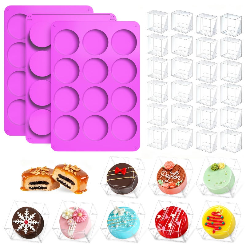 MGWOTH Chocolate Covered Mold Set: 3PCS Silicone Cookie Mold with 50 Clear Treat Boxes, Round Baking Mold for Oreos,Candy, Rice Crispy, Mini Cake, Individually Wrapped Cakesicle Party Favor Packaging - Image 1