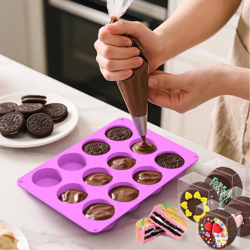 MGWOTH Chocolate Covered Mold Set: 3PCS Silicone Cookie Mold with 50 Clear Treat Boxes, Round Baking Mold for Oreos,Candy, Rice Crispy, Mini Cake, Individually Wrapped Cakesicle Party Favor Packaging - Image 2
