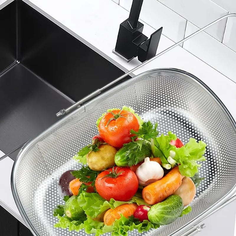 Honbuty Kitchen Stainless Steel Over The Sink Colander for Kitchen Expandable Strainer Basket Colander with Mesh for Kitchen Sink Strain Drain Rinse Fruits Vegetables - Image 2