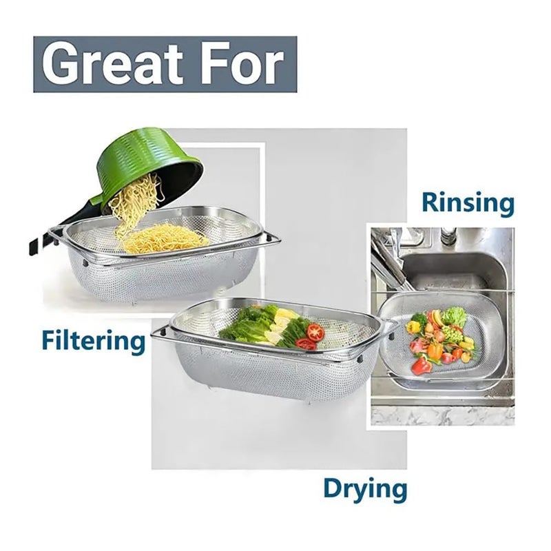 Honbuty Kitchen Stainless Steel Over The Sink Colander for Kitchen Expandable Strainer Basket Colander with Mesh for Kitchen Sink Strain Drain Rinse Fruits Vegetables - Image 4