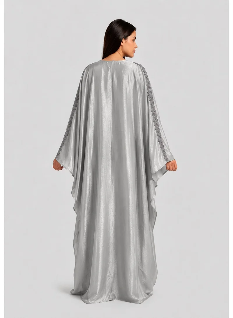 عباءات ريم Women's Silver Abaya with Lace Trim