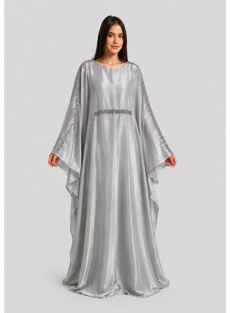 عباءات ريم Women's Silver Abaya with Lace Trim