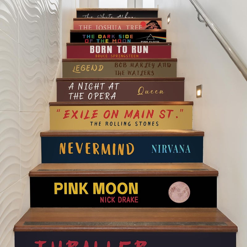funlife 14pcs Peel and Stick Vintage Bookshelf Stair Riser Decals, Retro Decorative Bookcase Stair Riser Stickers for Kitchen Living Room Home Decor, Mid Century Natural Oak Bookcase 7.09"x39.37" - Image 5