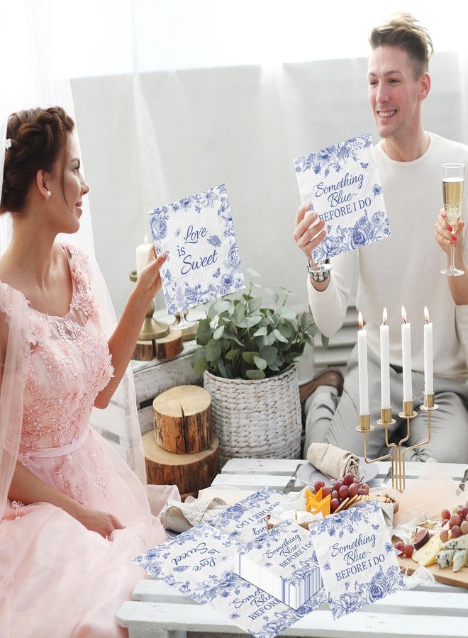 Dydamud Something Blue Before I DoFloral Cocktail Napkins,Disposable Blue & White Floral Napkins - Image 4