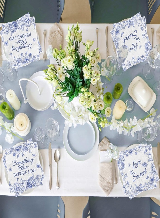 Dydamud Something Blue Before I DoFloral Cocktail Napkins,Disposable Blue & White Floral Napkins - Image 5