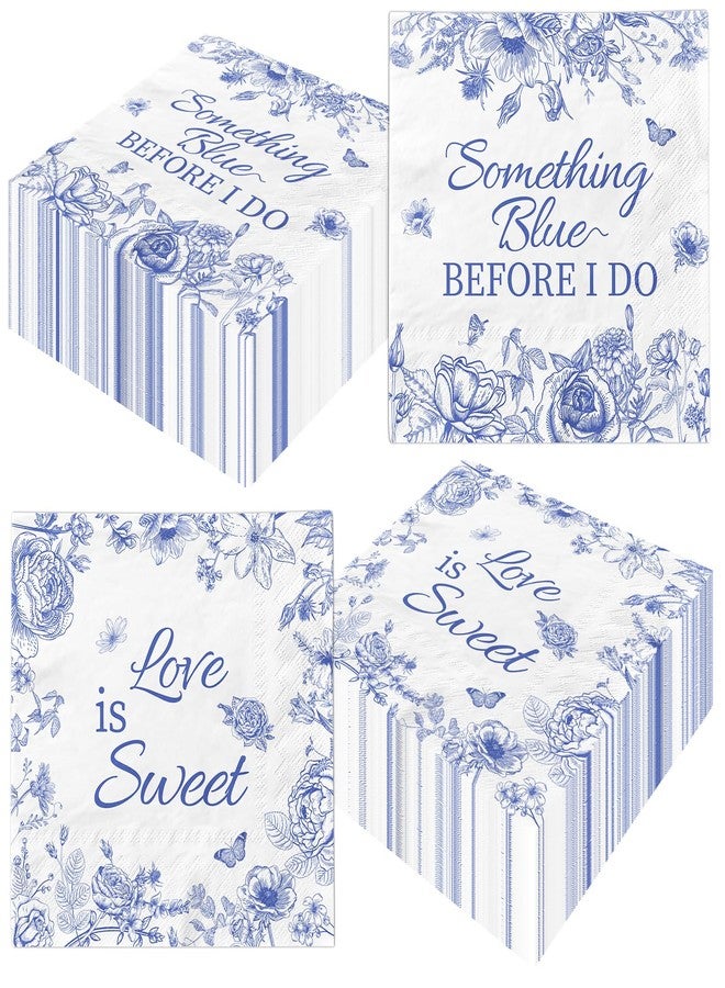 Dydamud Something Blue Before I DoFloral Cocktail Napkins,Disposable Blue & White Floral Napkins - Image 1