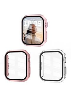 3 Pack Case Compatible with Apple Watch Series 9/8/7 41mm with Tempered Glass Screen Protector, Hard PC Full Cover Ultra-Thin HD Bumper Protective Cover for iWatch 41mm, Rose Gold/Pink/Clear